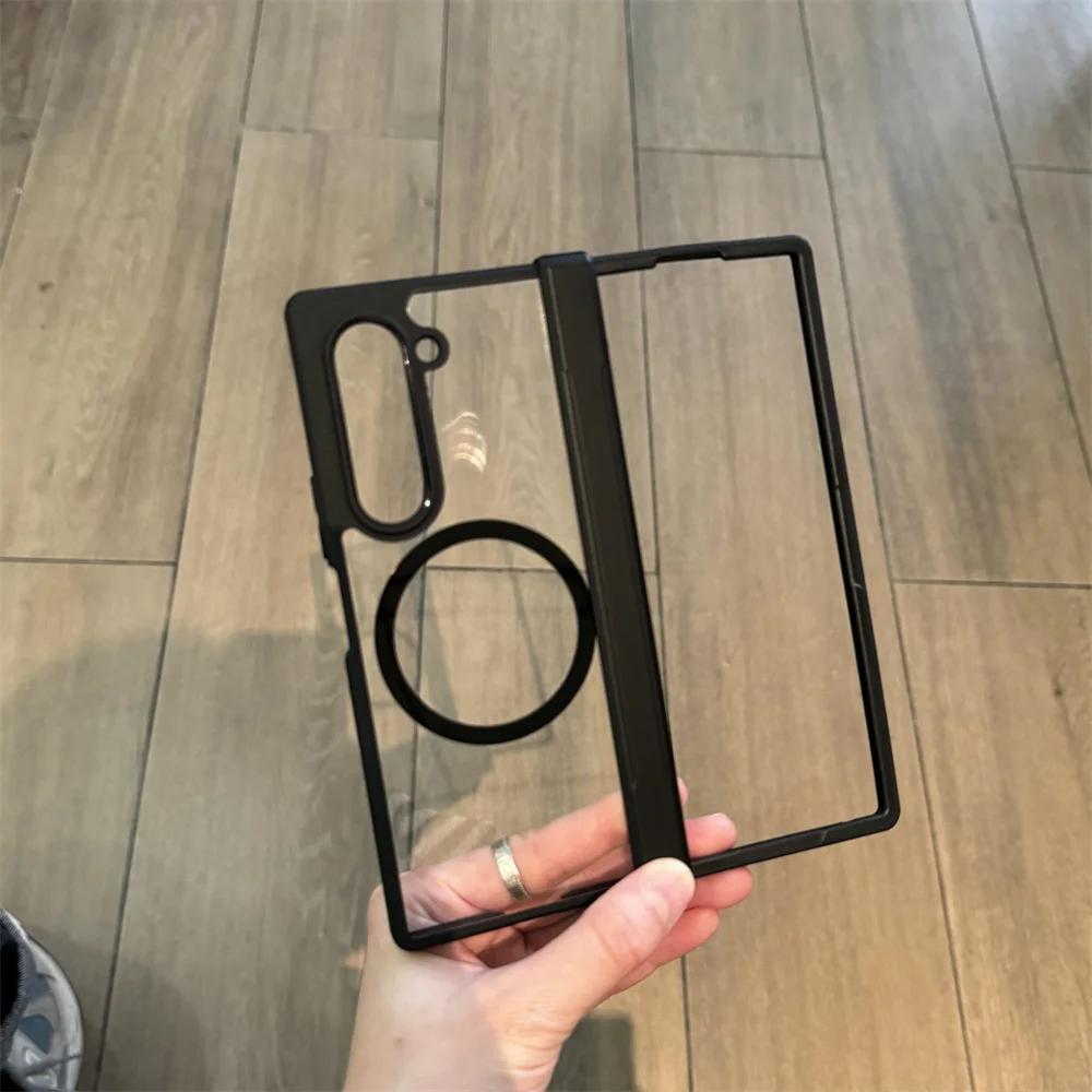 for Magsafe Matte Transparent Case for Samsung Galaxy Z Fold 7 6 5 4 Fold7 zfold Magnetic Hard Hinge Protection Shockproof Cover
