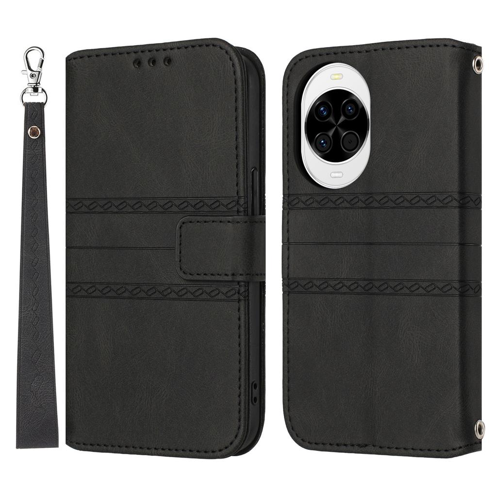 For Huawei nova 14 5G Case Wallet Skin-Touch Leather Imprinted Phone Cover with Wrist Strap