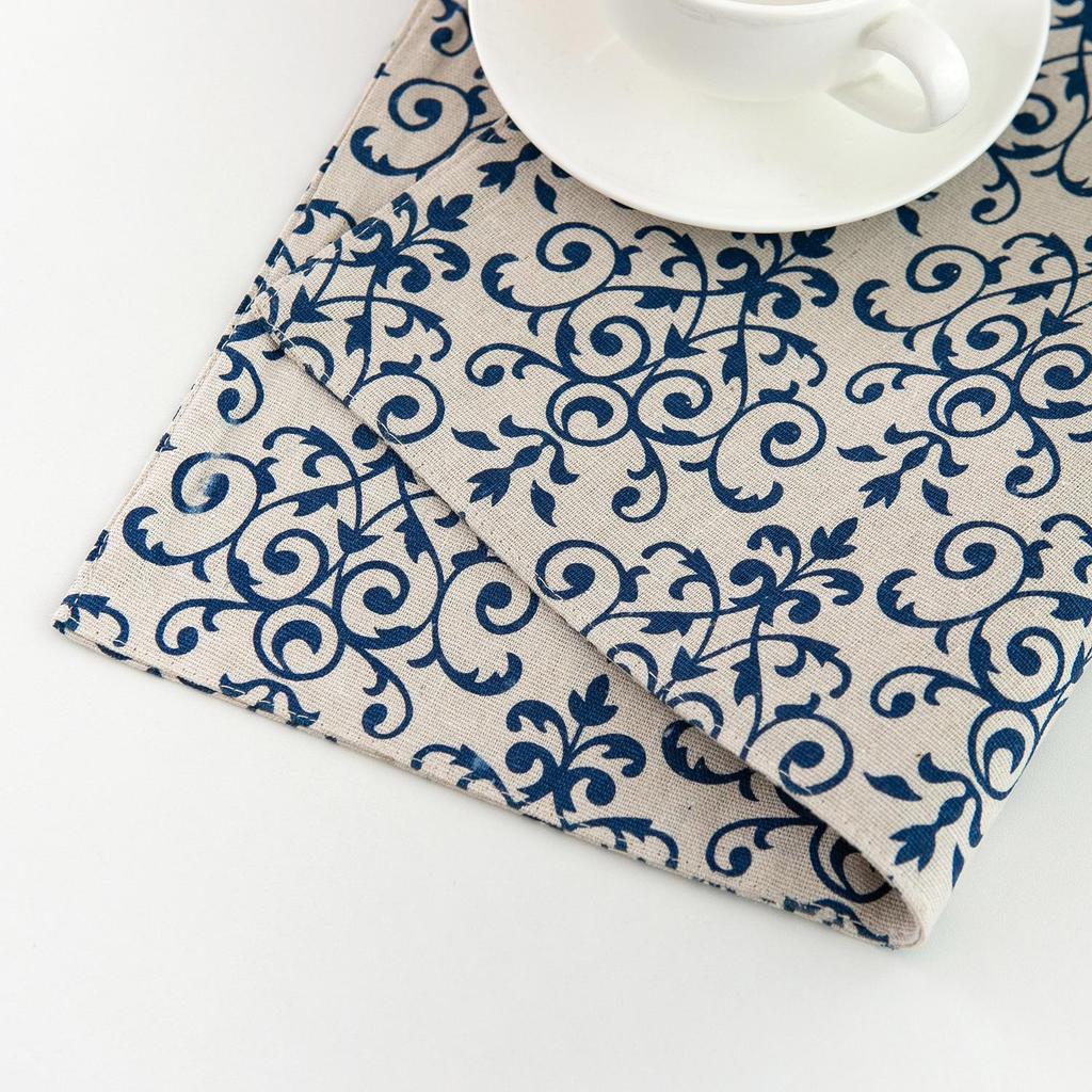 English Newspaper Plaid Porcelain Placemat: Blue & White, Heat-Resistant, Thickened Cotton & Linen