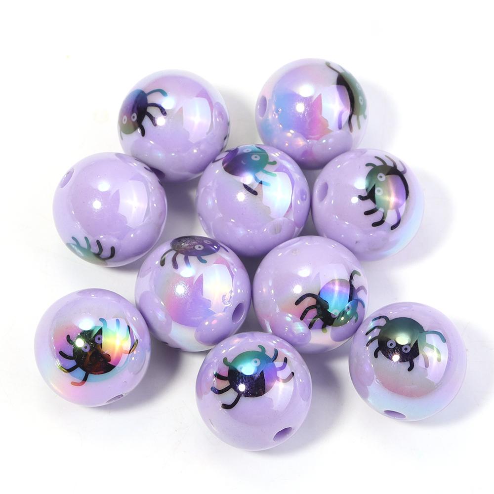 10pcs/lot Halloween Series Printed Beads Colorful Loose Round Heart Shape Acrylic Beads For DIY Charms Bracelet Necklace Jewelry