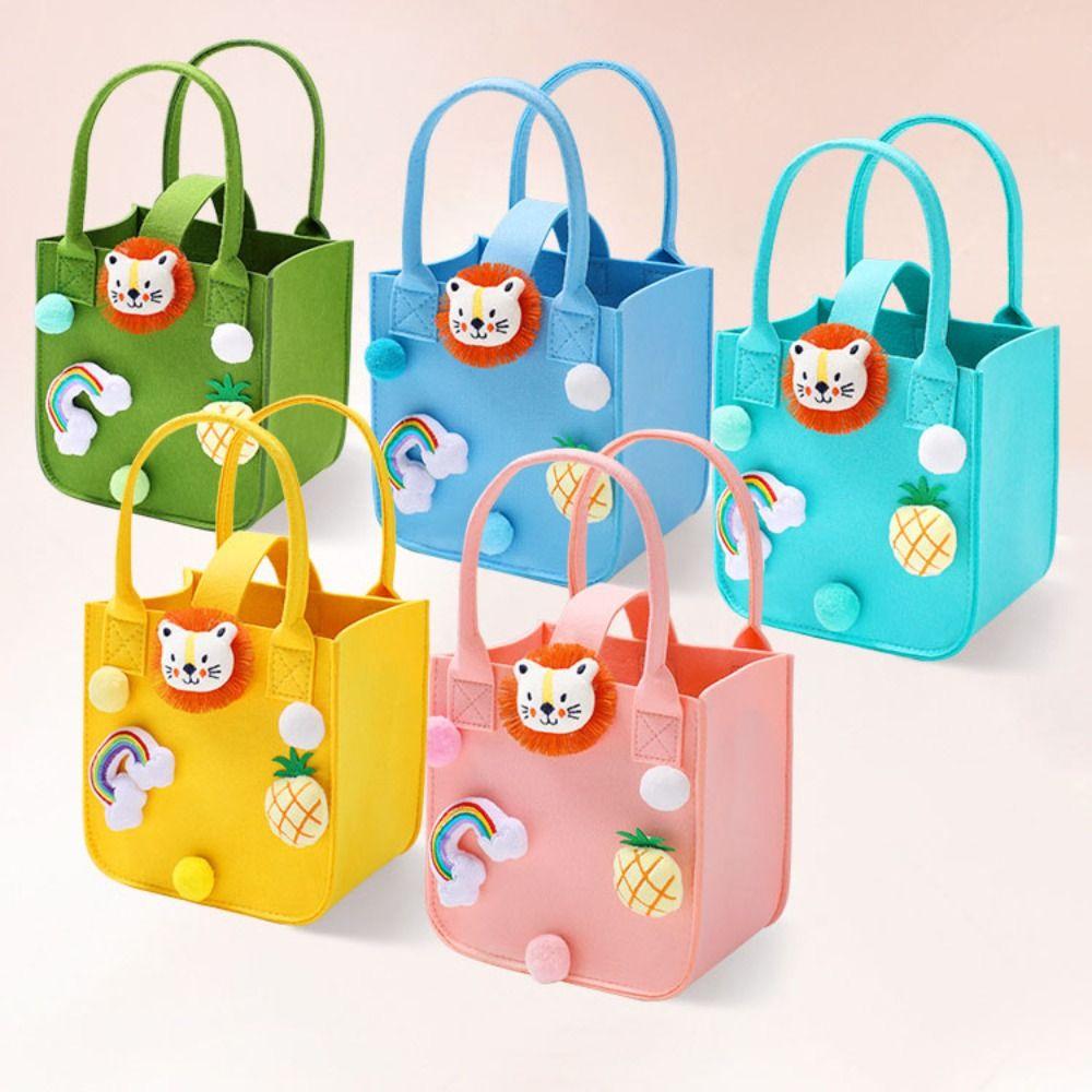 Fashion Fur Ball Multi-purpose Cartoon Doll Women Handbag Candy Bag Felt Tote Bag Storage Basket