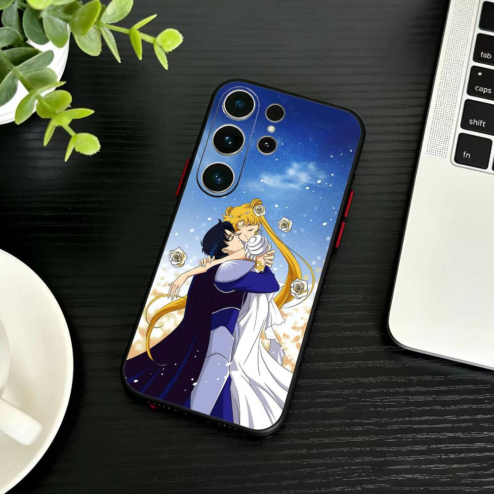 Мультяшный чехол для телефона S-Sailor M-Moon для Samsung S26, S25, S24, S23, S22, S30, S21, Ultra, Plus, FE 5G, Черный, Мягкая крышка