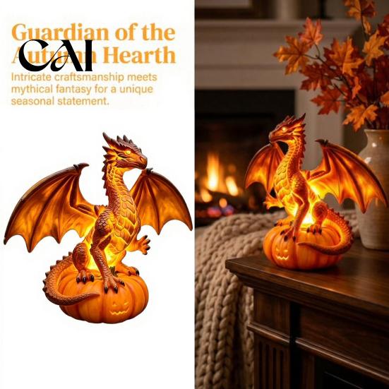 Creative Birthday Gift for Friends Dragon Solar Garden Light, Halloween Night Resin Gothic Pumpkin Tabletop Sculpture Office Statue, Medieval Fantasy