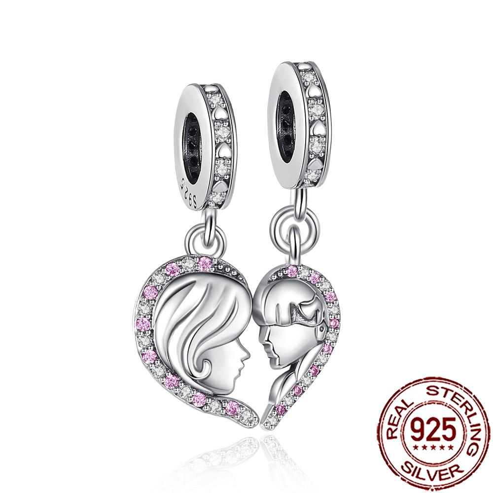 New Charms 925 Silver Sister Daughter Mum Mother Family Love Heart Beads Fit Origina Bracelet Necklace DIY Jewelry