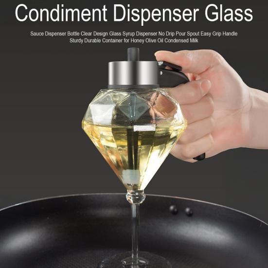 Honey Oil Dispenser Bottle No Mess Syrup Pitcher with Leak-Proof Pump 200ml Clear Glass Sauce Container for Honey Olive Oil Condensed Milk