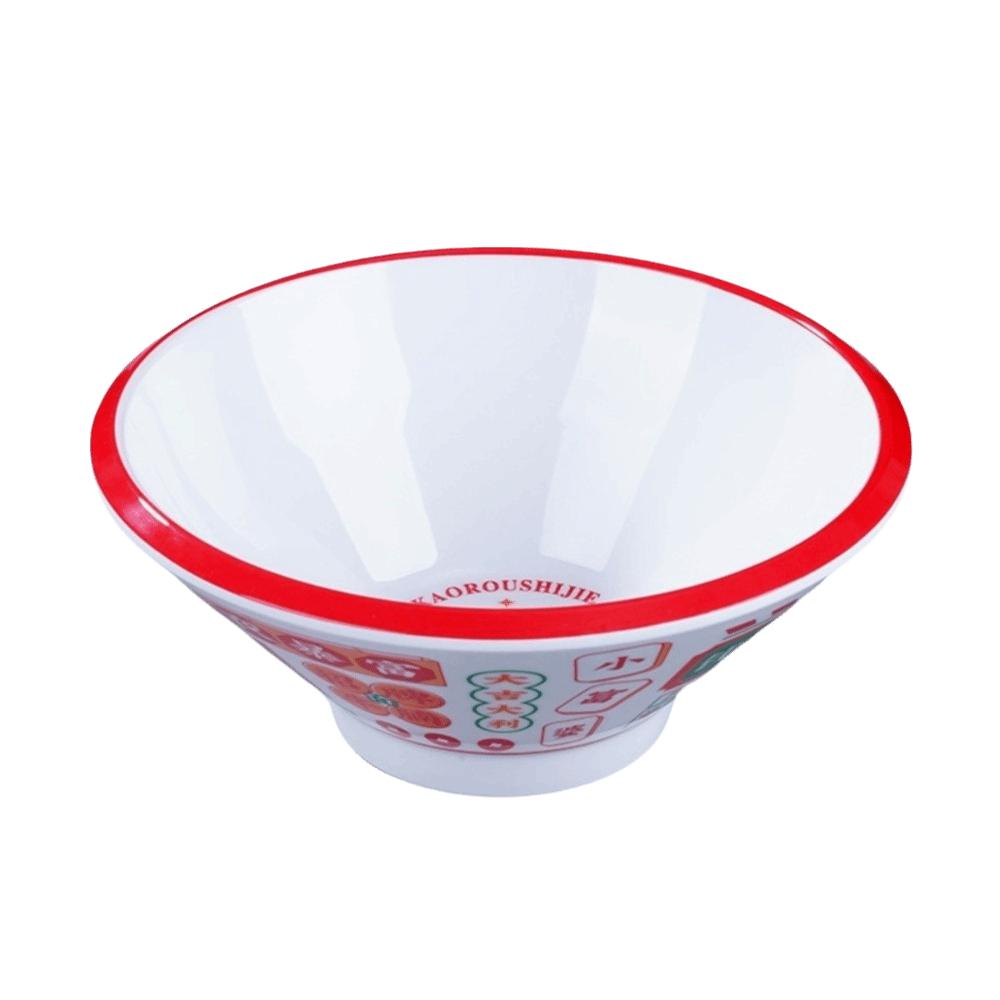 Thickened Melamine Noodle Bowl Imitation Porcelain Chinese Style Ramen Bowl Round Blessing Conical Rice Bowl Cafeteria