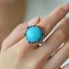 Adjustable Copper Ring With Turquoise Red Agate Floral Design Vintage Bohemian Style Women Men