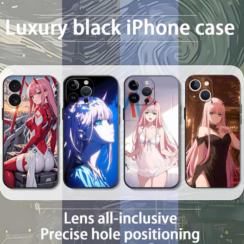 Милый аниме чехол для телефона Zero Two, крутой, для iPhone 16 16e 15 14 13 12 11 XS XR Plus Mini Pro Max, мягкий черный, противоударный