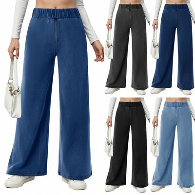 Женские джинсы с широкими штанинами, эластичные джинсы со средней резинкой на талии, мешковатые свободные джинсовые брюки с карманами, модные повседневные