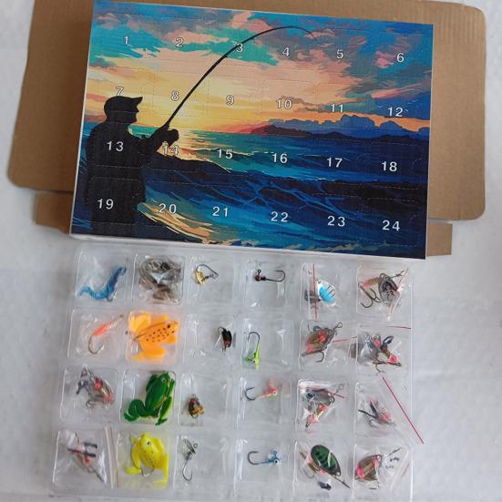 2025 Fishing Lure Advent Calendar 24-Day Countdown Box with Surprise Baits Holiday Countdown Decor Christmas Gift for Men Boys Anglers