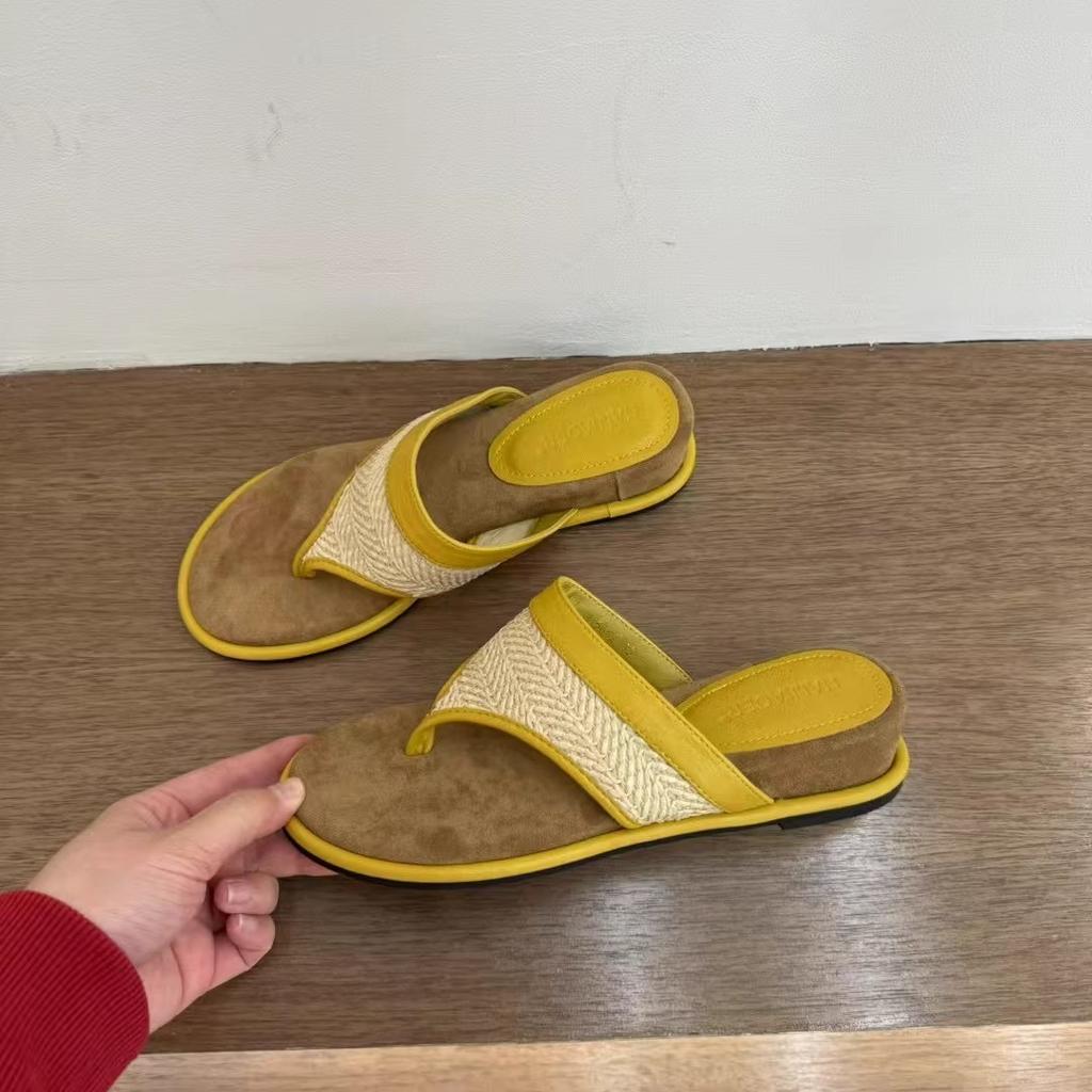 Retro casual niche toe mop woven linen flip-flops fashionable and comfortable beach shoes wedge heel cool slippers