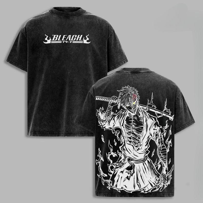 Vintage Washed Manga BLEACH Ichigo Kurosaki Cool Graphic T-shirt Oversized T Shirt Men Women Clothes Cotton Short Sleeve Tee