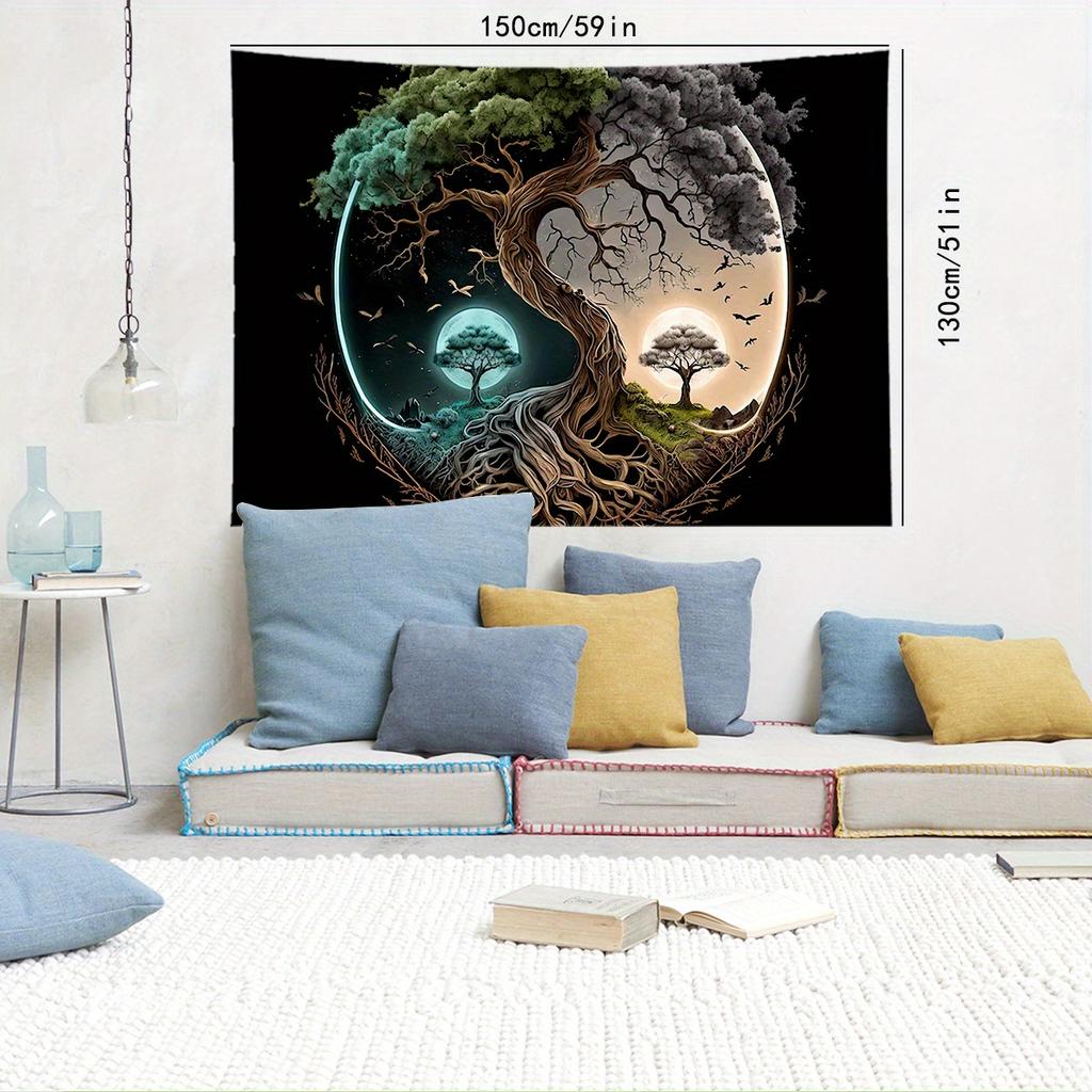 Матовый гобелен с принтом дерева, настенный гобелен для гостиной, спальни, декор комнаты в общежитии, домашний декор с бесплатным установочным пакетом