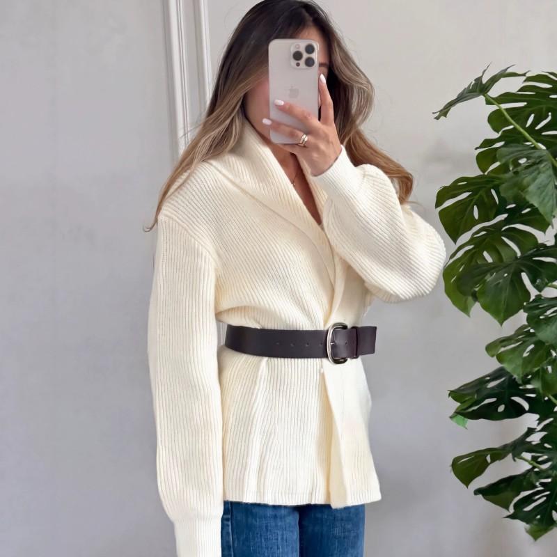 Belted Waist Knit Cardigan Sweater Coat Slim Fit Long Sleeve Fall Top
