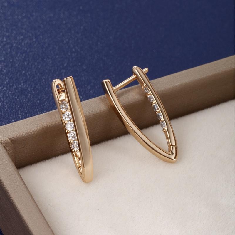 Fashion Exquisite Gold Color V Shape Dangle Earrings for Women Girls Elegant White Zircon Jewelry Gifts
