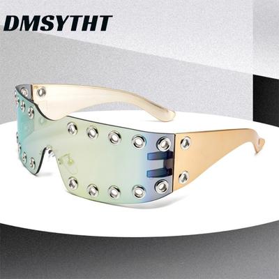 Неполяризованные Безободковые Солнцезащитные Очки со Стразами Женские Бриллиантовые Панк Щит Очки-Обертки Винтажные Цельные Очки Без Оправы