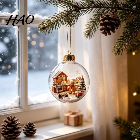 Reusable Holiday Hanging Ornaments Light Up Christmas Scene Ball Ornament with Warm LED Glowing Story for Indoor Festive Night Lights Tree Decor