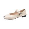 French Metal Square Head Shallow Mouth Single Shoes Women's 2025 Spring New Retro One-word Belt Mary Jane Soft-soled Small Leather Shoes