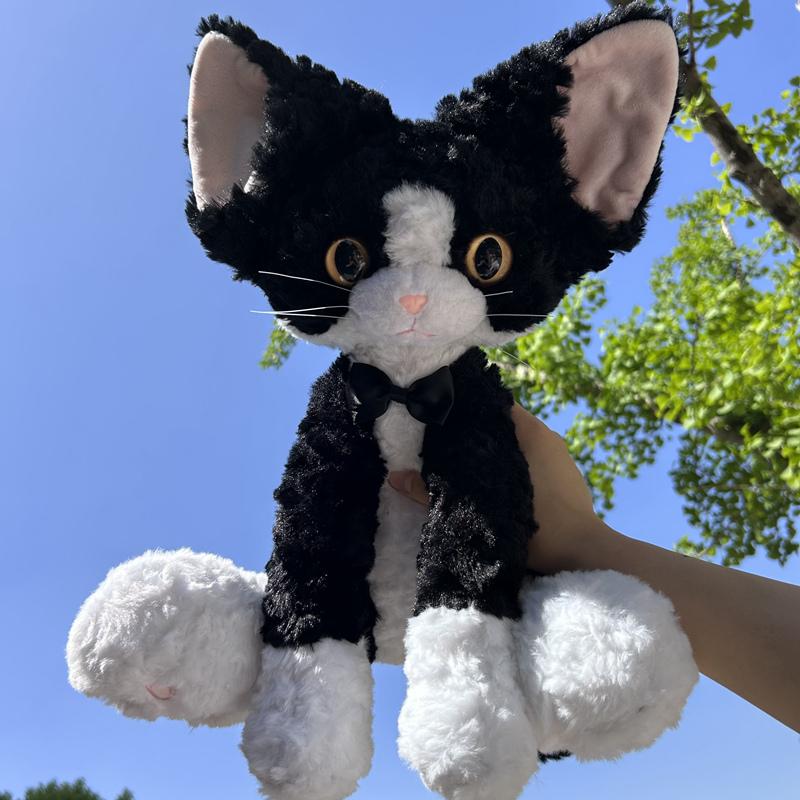 Cute Black Cat Plush Toys Pillow Khaki Curly Kuki Black Cat Devon Rex Doll Stuffed Animals Festive Gifts For Kids Birthday Girls