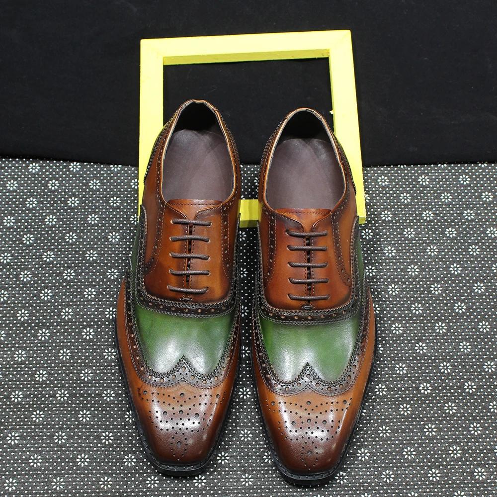 Модная мужская роскошная обувь Оксфорды из натуральной кожи Классические туфли-броги на шнуровке для свадебной вечеринки, бизнеса, офиса, официальной одежды