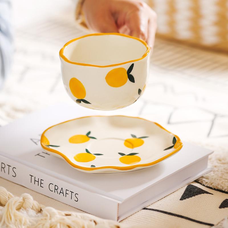 Милая расписанная вручную кофейная чашка с блюдцем, необычный цветок, облако, голубое небо, креативный завтрак, молочный чай, кружка, подарочный набор, напиток ручной работы