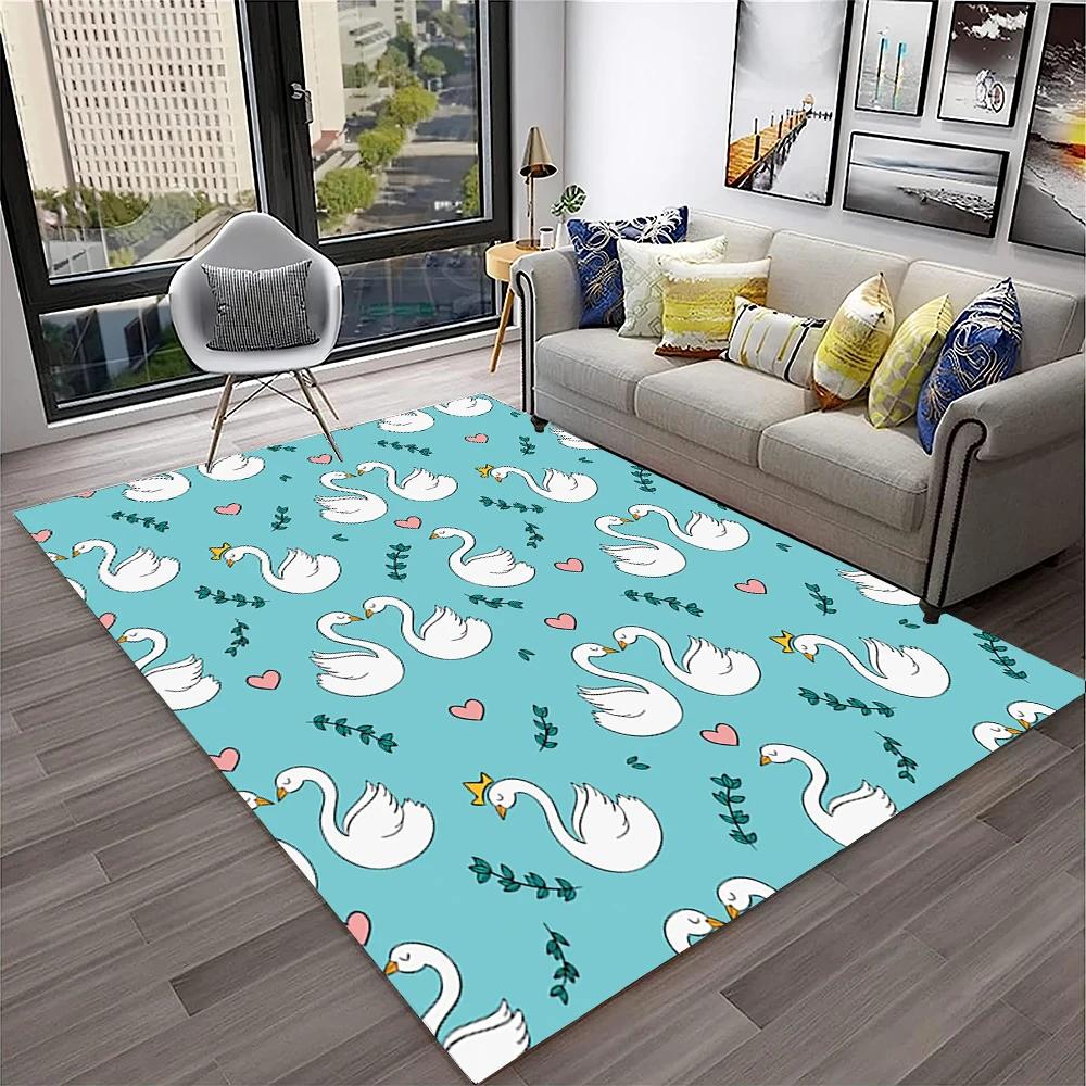 3D Cute Swan Princess Cartoon Cygnus Carpet Rug for Home Living Room Bedroom Sofa Doormat Decor,kids Area Rug Non-slip Floor Mat