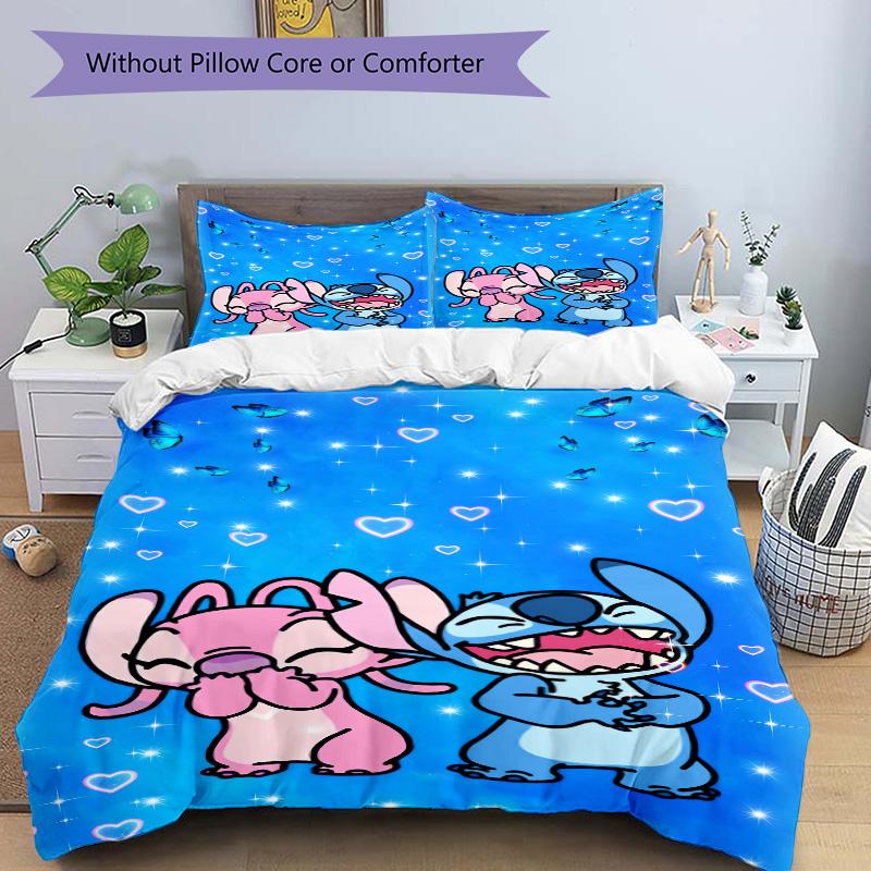 Stitch Angel Adventure Print 3Pcs Bedding Setduvet Cover With 2 Bedropillowcase Home Birthday Gift