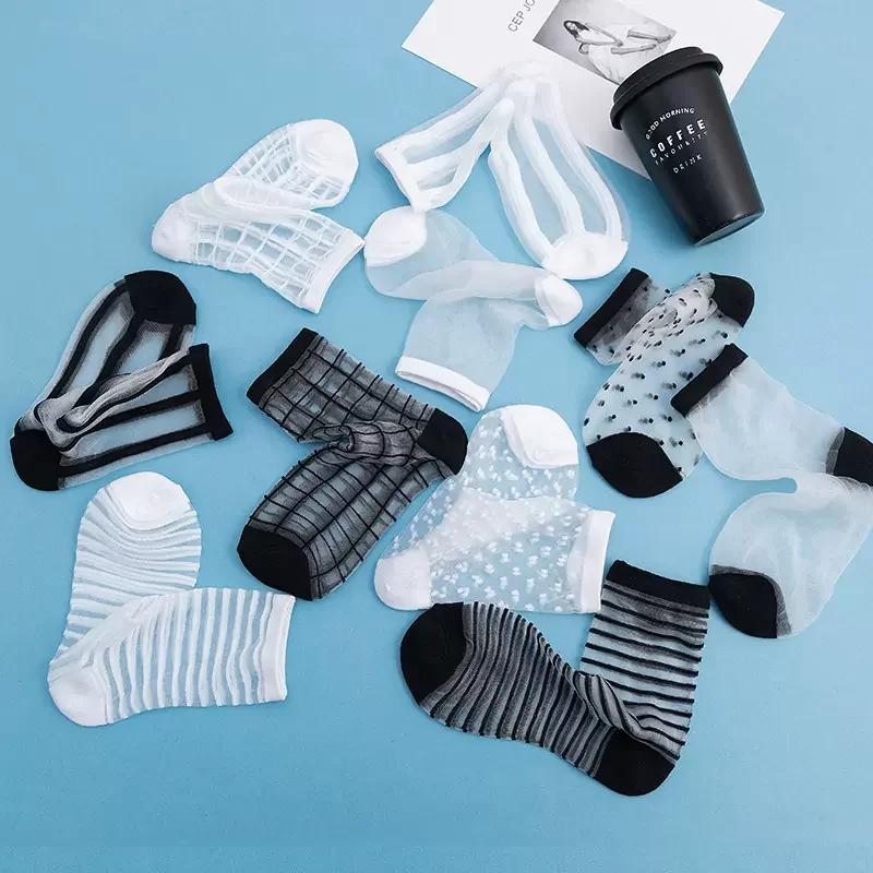 Носки в горошек женские прозрачные кристально-шелковые носки летние ультратонкие дышащие для девочек кавайные милые нейлоновые длинные носки