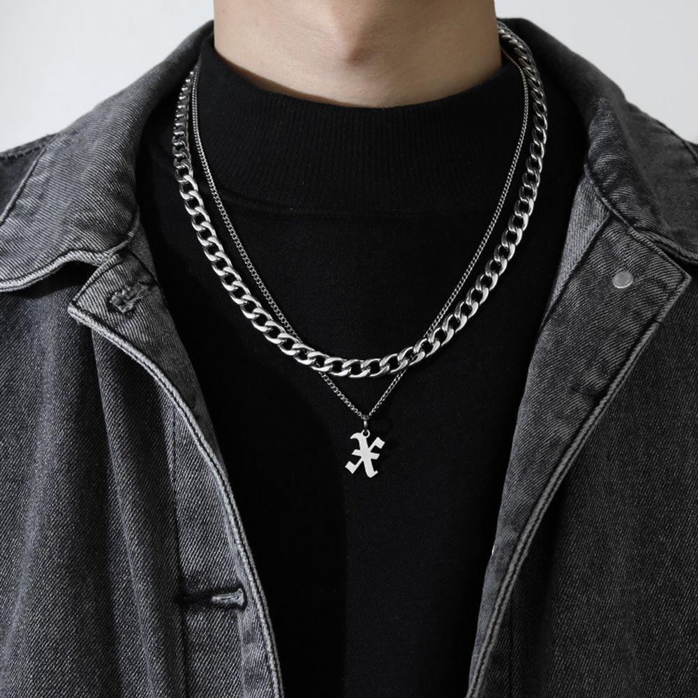 Многослойное мужское ожерелье в корейском стиле, кубинское ожерелье с буквами, мужская цепочка на ключицу, ожерелье из титановой стали