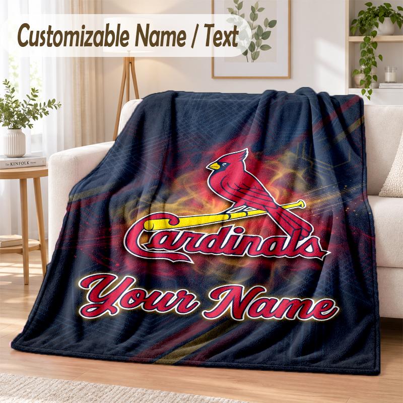 Custom Text Flannel Blanket St. Louis Cardinals Print Warm Cozy Blanket Home Sofa Bedding