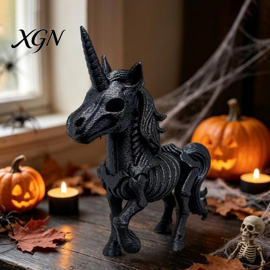Dark Fantasy Home Decor 3D Printed Horse Skeleton Ornament, Horns Bone Statue, Creative Spooky Interior Ornament PLA Crafts for Halloween And Haunted