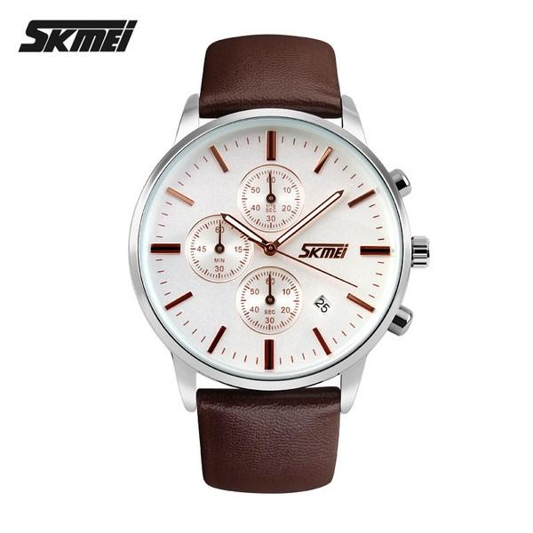 SKMEI 9103 Chrono Waterproof Leather Wrist Watch