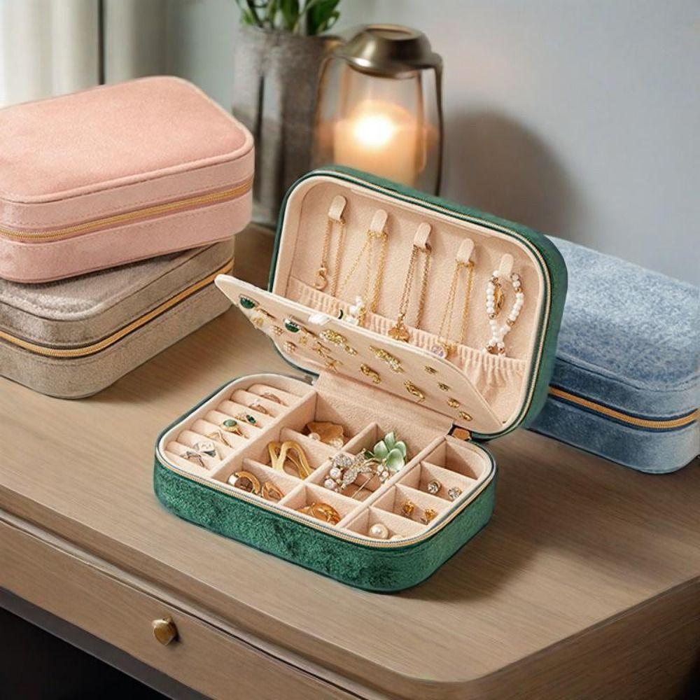 2 Layer Velvet Jewelry Box Large Capacity Jewelry Gift Displays Box Vintage Ring Case Wedding