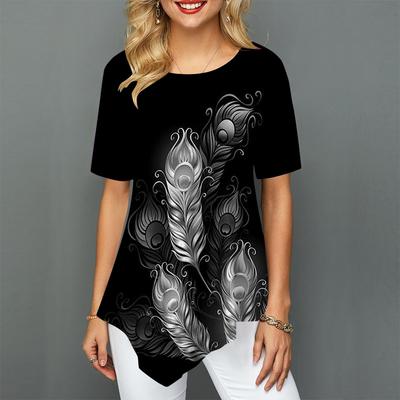 Модные свободные женские футболки с 3D-принтом из перьев и круглым вырезом, 3D-печать, топы, весна-лето, новая женская одежда, модная одежда XS-8XL