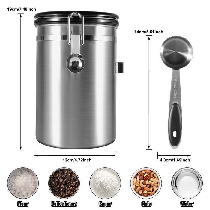 Boîte à Café - 1.8L - Acier Inoxydable - Facile à Nettoyer - Design Contemporain