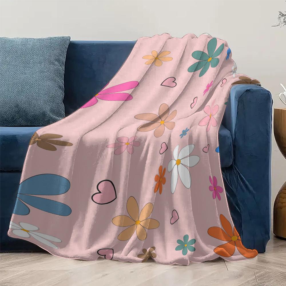 Cute Floral Print Fleece Blanket Soft Warm Throw Sofa Bed Room Decoration Gift for Kids Teens Women