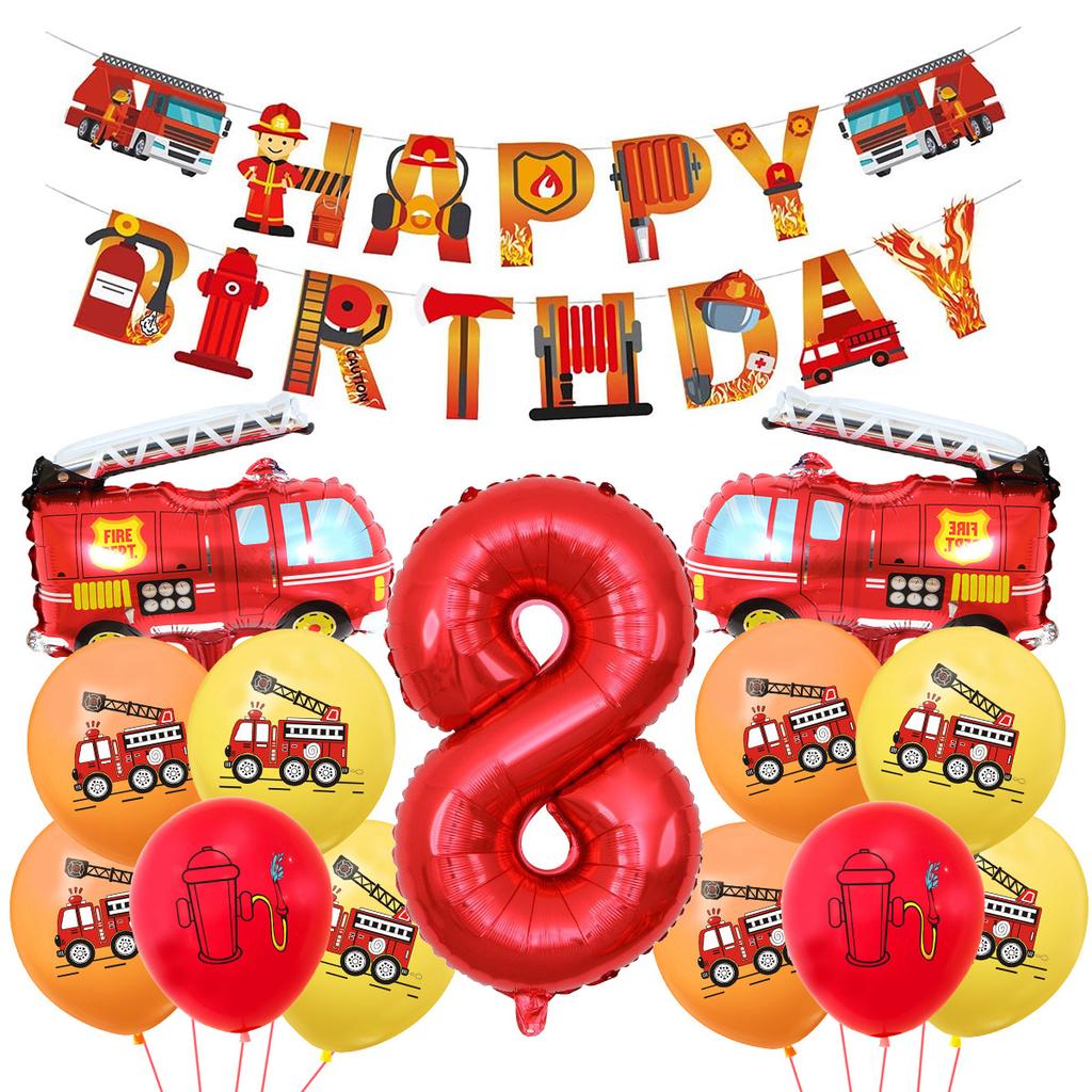 Fire Truck Series Children'S Birthday Party Balloons Decorative Supplies Arrangement Digital Balloons