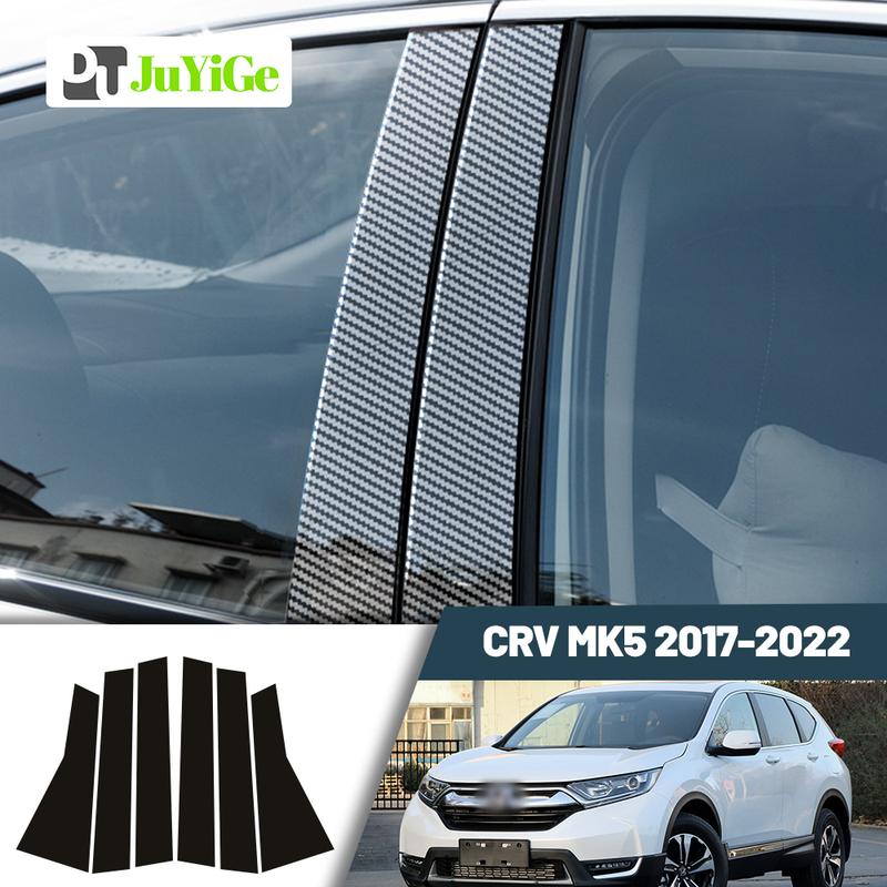 Glossy Black Carbon Fiber Window Door Deal B C Pillar Post Cover Sticker For Honda CR-V CRV 2017- 2018