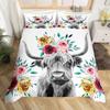Пододеяльник с изображением коровы в горной местности, геометрический деревянный комплект постельного белья в деревенском стиле с цветами, покрывало для одеяла с изображением коровы