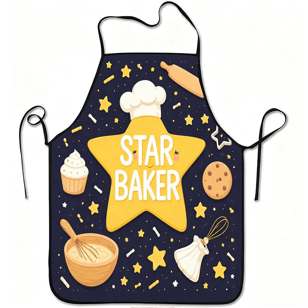 1pc Star Baker Humorous Pattern Apron, Unisex Printed Bib Apron, Chef Apron, Suitable for Kitchen Baking, Outdoor BBQ, Painting,