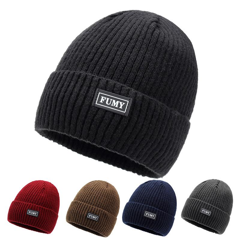Hat Men'S Winter Knitted Hat Fleece Thickened Warm Wool Hat Cotton Hat Winter Outdoor Riding Windproof Cold Hat