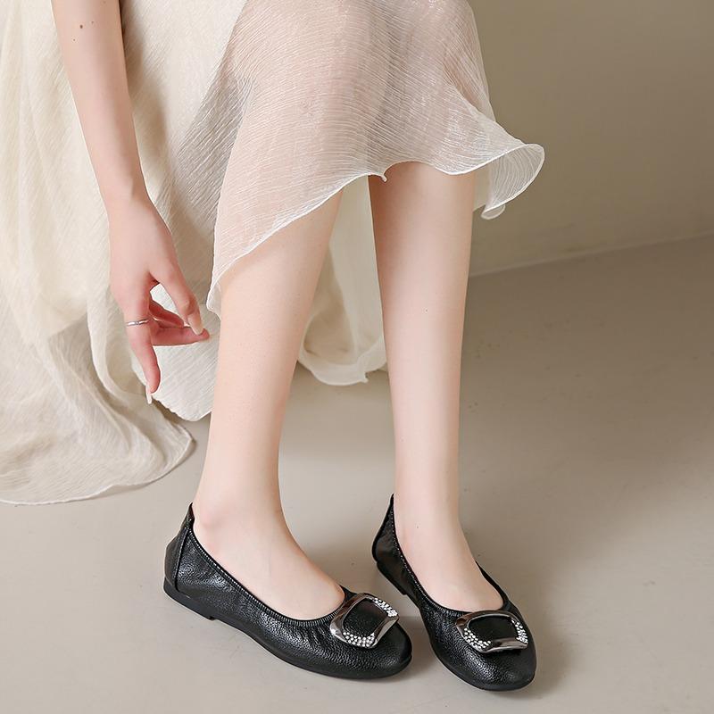 Элегантная удобная женская обувь без шнуровки 2024, новые кожаные женские туфли на плоской подошве с круглым носком, женские летние женские лоферы ручной работы на плоской подошве