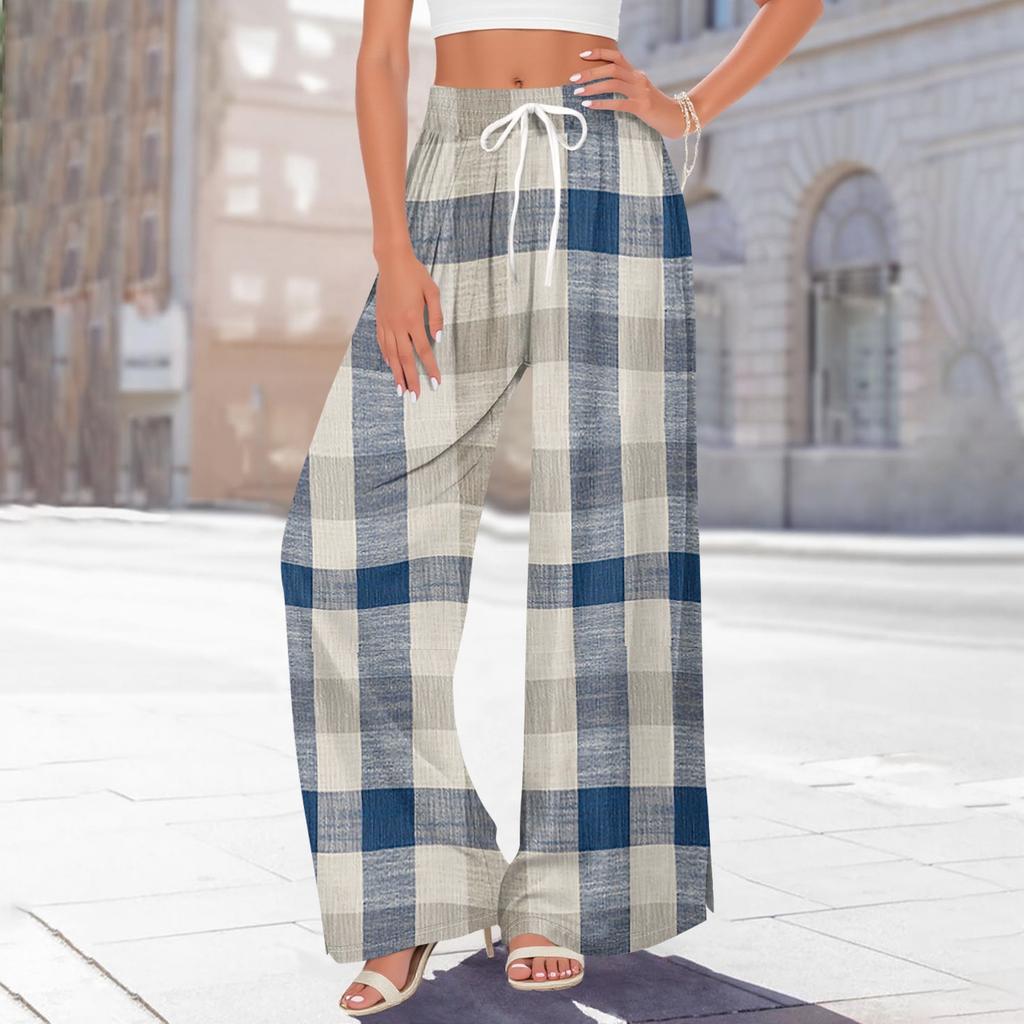 Женские брюки с принтом и широкими штанинами, с карманами, с высокой талией, на кулиске, свободные, повседневные