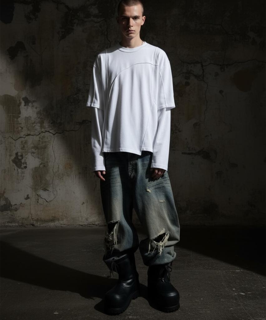 ANDEND Cut-Out Layered Long Sleeve_White