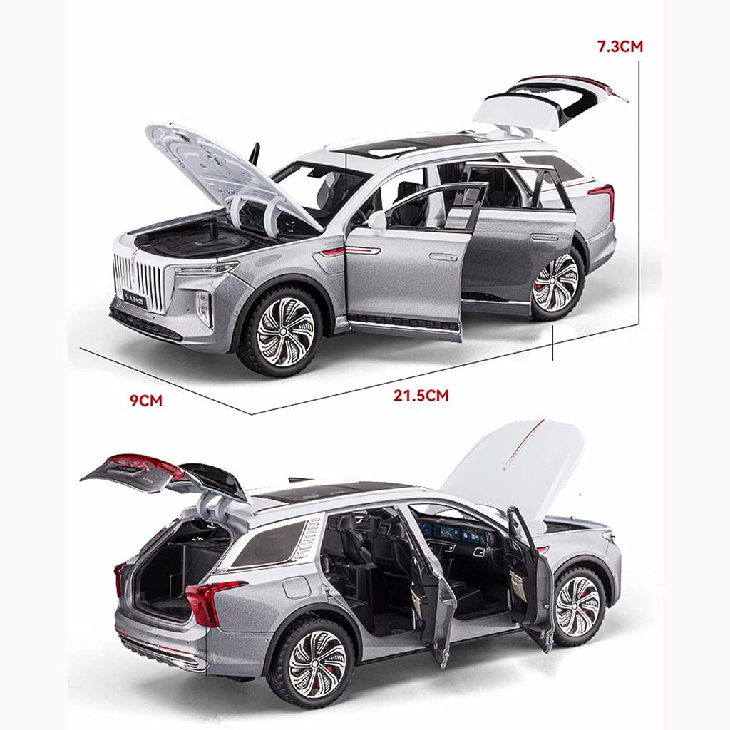Масштаб 1/24 HongQi E-HS9 SUV, модель автомобиля из сплава новой энергии, литая под давлением металлическая игрушечная машина, модель автомобиля, имитация звука и света, подарки для детей