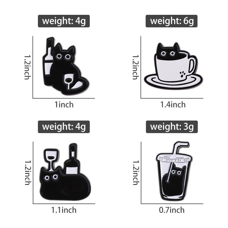 Эмалевые значки «Кофе с черным котом» на заказ «Кот», «Красное вино», «Молочный чай», броши, значки на лацкан, одежда, животные украшения, подарок для детей, друзей