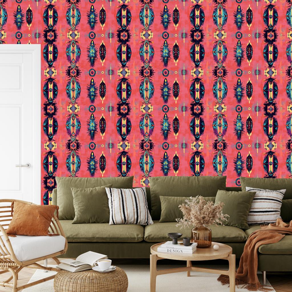 Boho Coral and Red Wallpaper for Living Room and Bedroom 50x1000