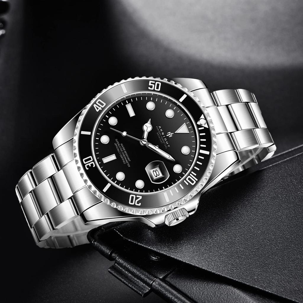 AKNIGHT Analog Stylish Easy To Luminous Arm Stainless Steel Water Resistant To Luminous Japanese Instruction Manual Men's Watch, Anti-reverse Bezel,