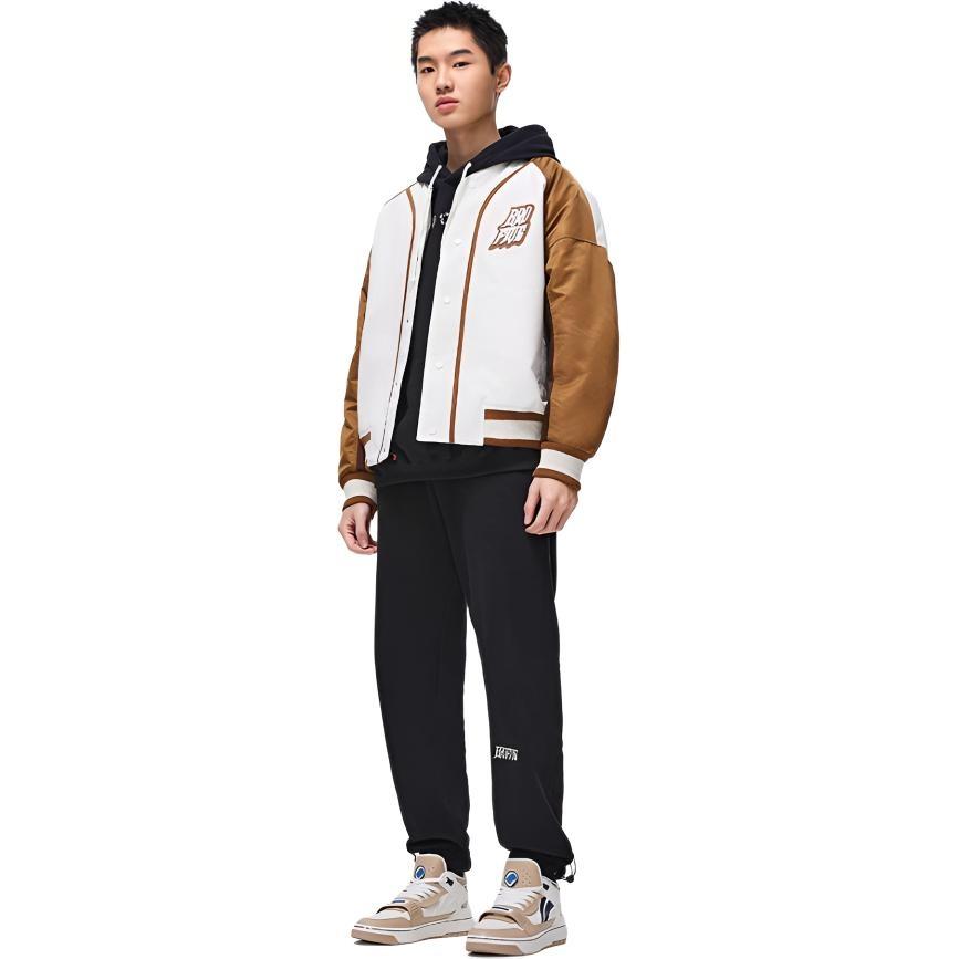 Li-Ning BadFive Graphic Baseball Jacket 'White Brown' Men's AJMT017-4