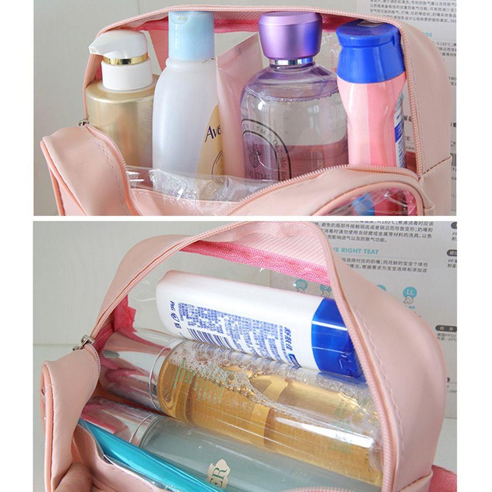 with Handle Travel Cosmetic Bag Transparent Women Wash Pack Portable Toiletry Pouch Makeup